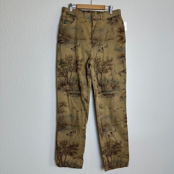 Vtg Lauren Ralph Lauren Size 8 Mallard Duck Print Straight Leg Chino Pants Brown - Picture 3 of 10